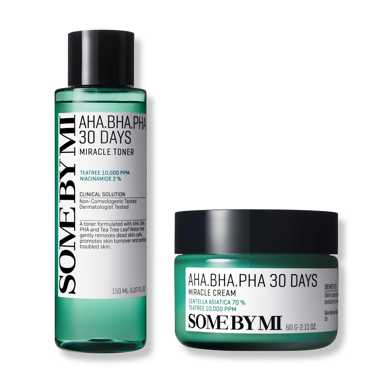 SOME BY MI AHA BHA PHA 30 Days Miracle Toner + AHA BHA PHA 30 Days Miracle Cream - 5.07Oz+2.02Oz - Made from Tea Tree Water for Sensitive Skin - Skin Wastes, Sebum and Oiliness Care - Korean Skin Care
