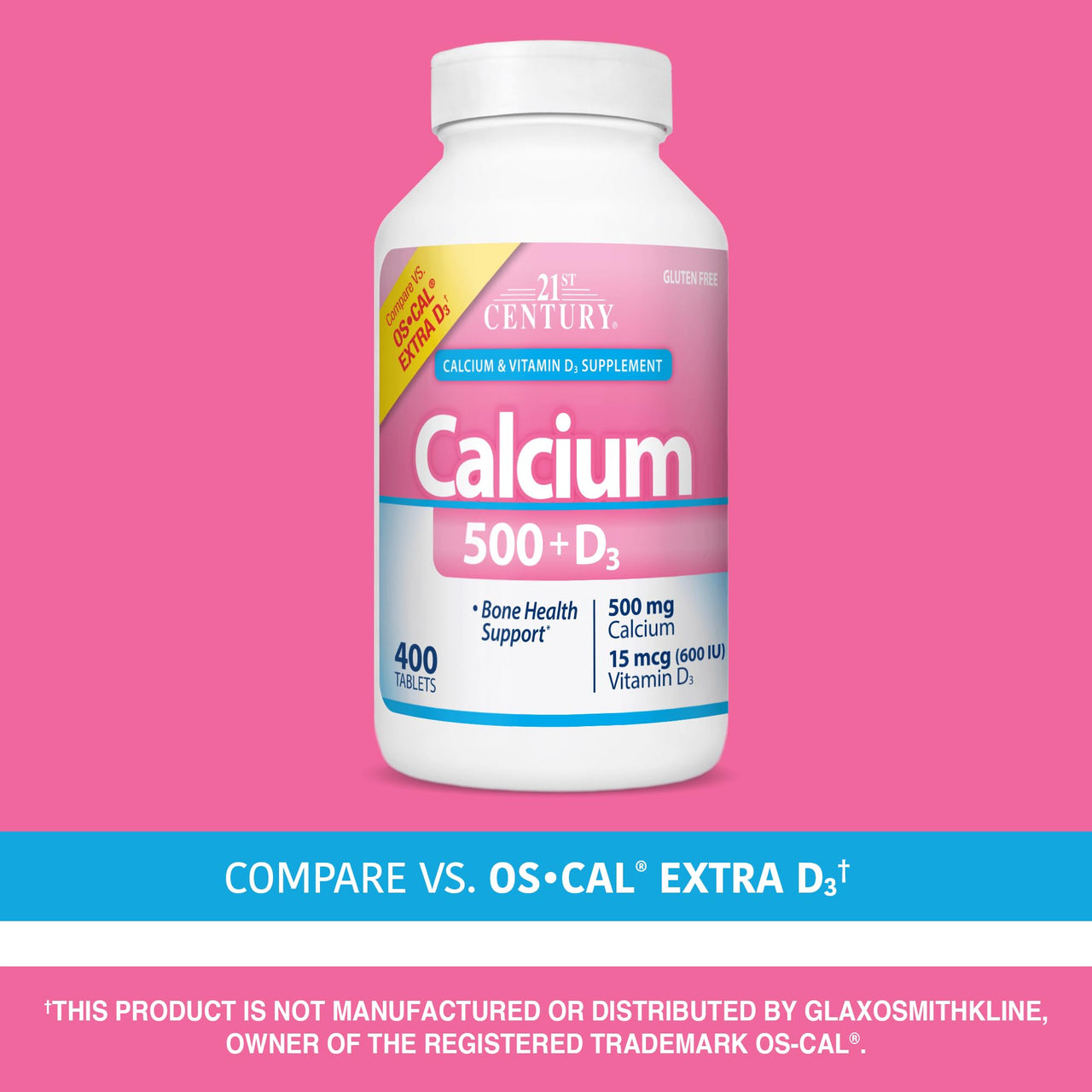 21st Century Vitamins Calcium 500 Plus Extra D Caplets, 400 Count