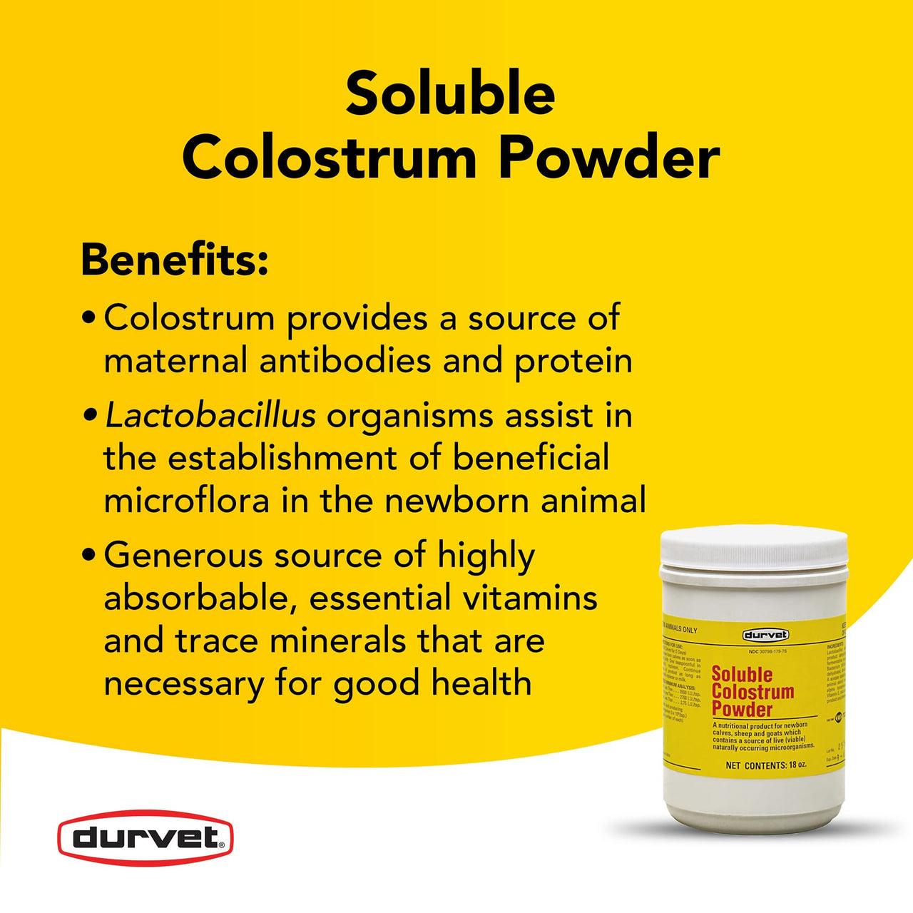 Durvet Soluble Colostrum Powder, 18 Ounce Container