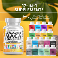 Thumbnail for Clean Nutraceuticals Ashwagandha Maca Root Fenugreek Supplement with Tongkat Ali Ginseng - Assists with Stress, Mood & Thyroid - Ashwagandha Capsules Fenugreek Caps - 1 Pack
