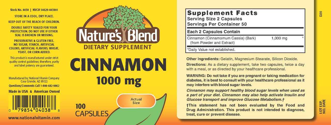 Nature's Blend Cinnamon 1,000 mg 100 Caps