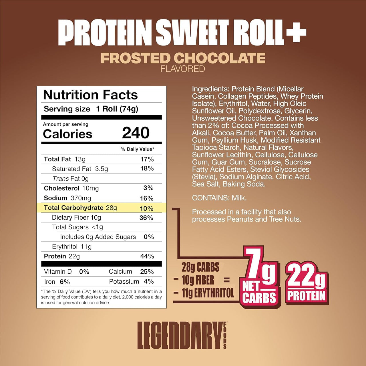 Legendary Foods 22g Protein Cinnamon Roll - Premium High Protien Bars, Low Carb Meal Replacement Snack, Low Glycemic Index, Gluten Free Snacks - Sweet Zero Sugar, Keto and Diabetic Friendly 10-Pack