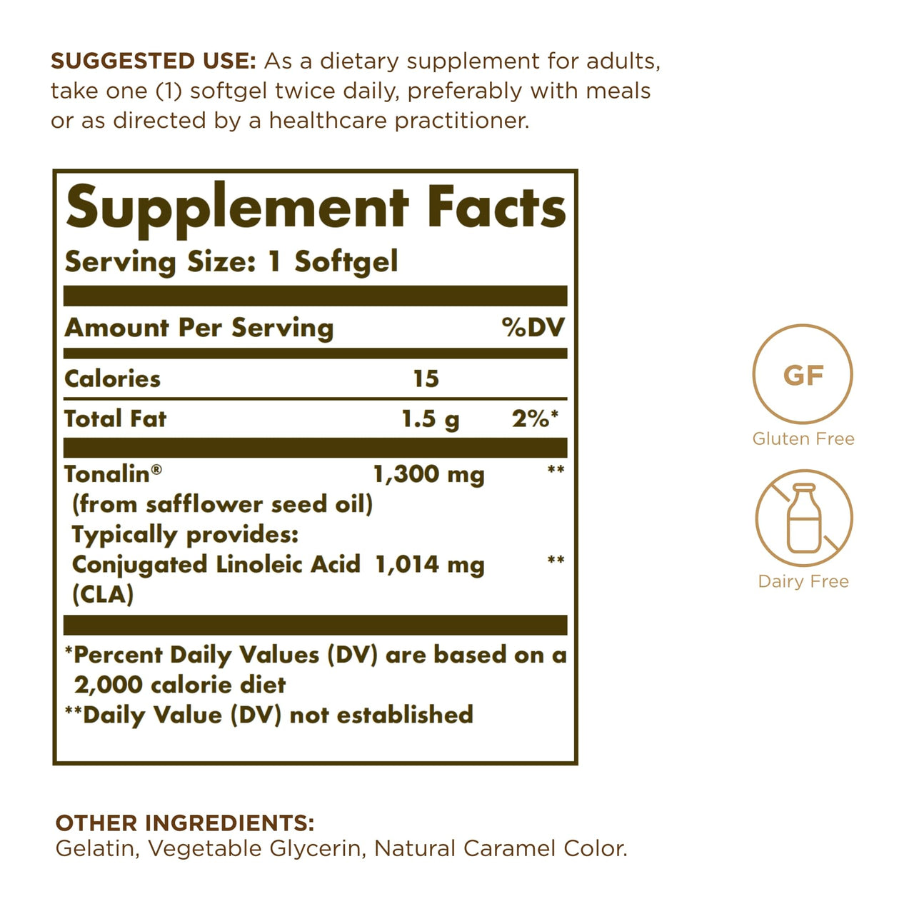 Solgar Tonalin CLA 1300 mg - 60 Softgels - Conjugated Linoleic Acid - Non-GMO, Gluten Free, Dairy Free - 60 Servings (Pack of 2)
