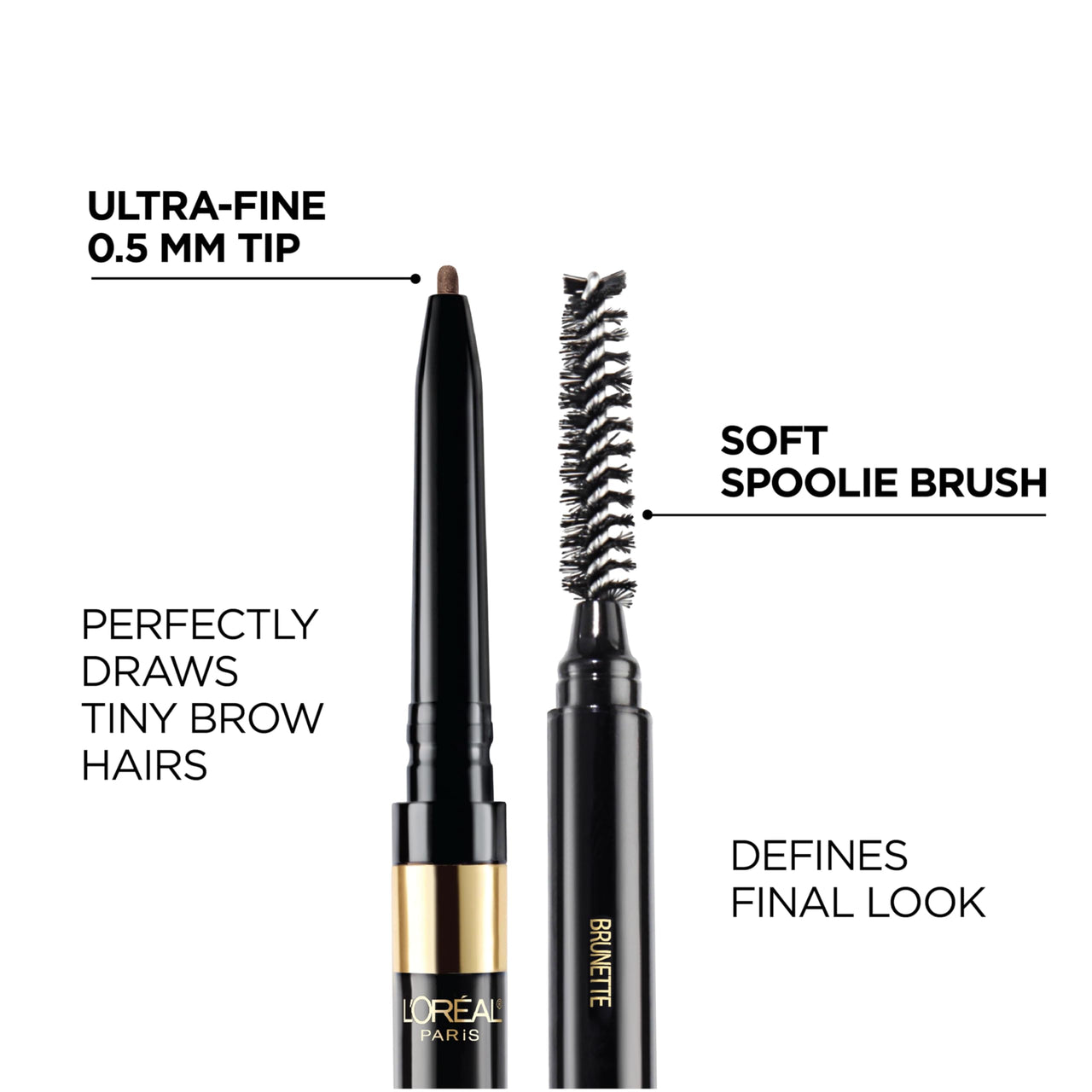 L'Oreal Paris Brow Stylist Definer Waterproof Eyebrow Pencil, Ultra-Fine Retractable Tip for Natural Hair-Like Strokes, Fills Sparse Brows, Dark Brunette, 0.003 oz (Pack of 1)