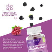 Thumbnail for SUKU Vitamins - Mega Strength Magnesium - 177 mg of Magnesium Bisglycinate Gummies for Muscle Function - Easy to Chew - Non GMO, Gluten Sugar Free - Grape BlackBerry Flavored Gummy Vitamins (50 Count)