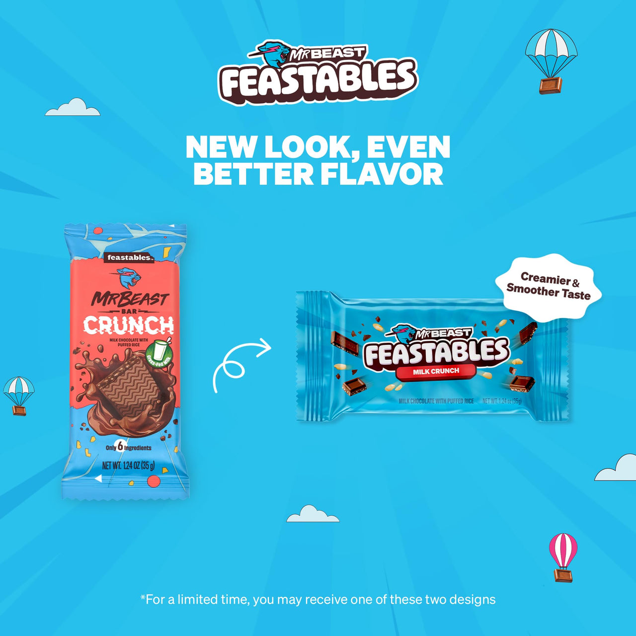 MrBeast Feastables Milk Chocolate Crunch Bar, Full Size, 24 Count, Crispy & Creamy Chocolate Candy, Fairtrade Cocoa, 1.24oz Each