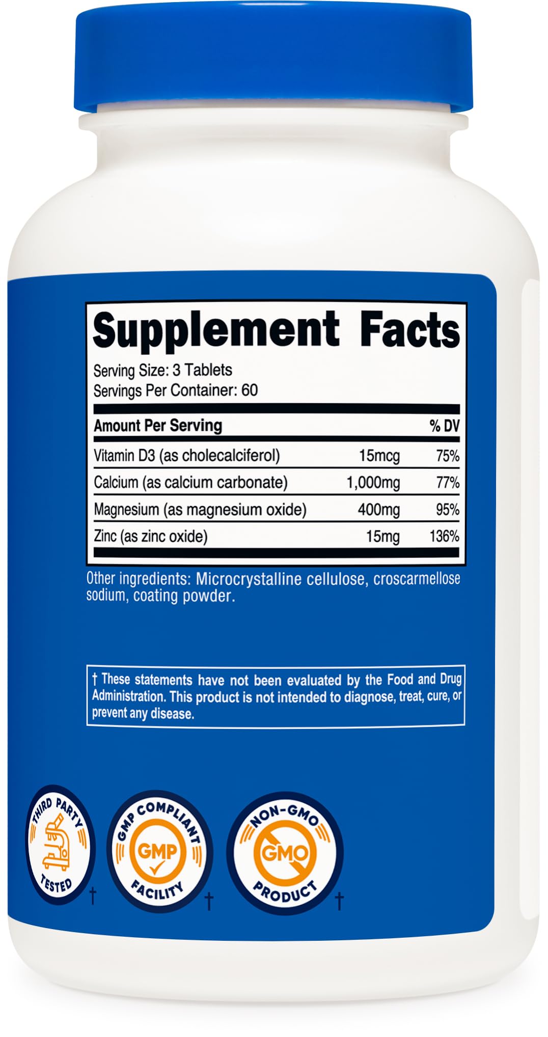 Nutricost Calcium, Magnesium & Zinc Tablets 1,415 mg, 180 Tablets - Vitamin/Mineral Blend Supplement, 60 Servings - Gluten Free, Non-GMO