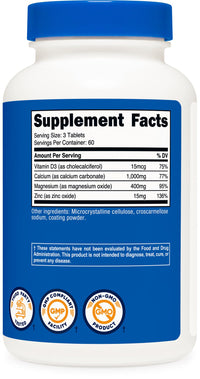 Thumbnail for Nutricost Calcium, Magnesium & Zinc Tablets 1,415 mg, 180 Tablets - Vitamin/Mineral Blend Supplement, 60 Servings - Gluten Free, Non-GMO