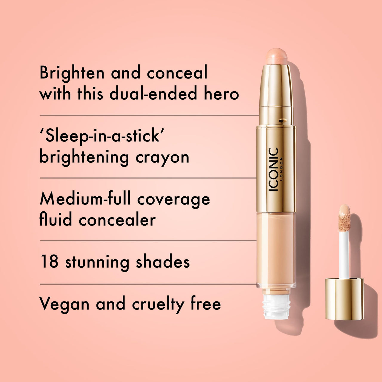 ICONIC LONDON Radiant Concealer & Brightening Duo | Creamy Liquid + Brightening Crayon Dual Ended Concealer, Cruelty Free, Vegan Makeup (Cool Fair) 0.08 oz