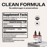 Thumbnail for Vimergy USDA Organic Ashwagandha Liquid Extract – 57 2mL (2 Droppers or 48-54 Drops) Servings (220mg Extract per Serving). Stress Adaptogen, Cognitive & Sleep Support. Alcohol-Free, Non-GMO (115 mL)
