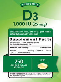 Thumbnail for Nature's Truth D3 1000 IU | 250 Softgels | Essential Vitamin D | Non-GMO & Gluten Free Supplement