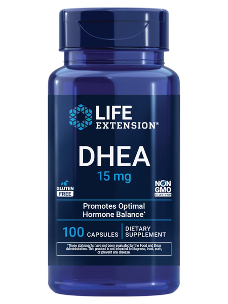 Life Extension DHEA 15 mg – Hormone Balance Supplement, Memory, Muscle Mass and Bone Density Support, Healthy Sex Drive, Gluten-Free, Non-GMO, 100 Capsules