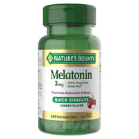 Thumbnail for Nature's Bounty Melatonin 3mg Quick Dissolve, Sleep Aid Supplement, Sleep Aids for Adults, Cherry Flavor, 240 Count (Pack of 1)
