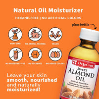 Thumbnail for De La Cruz Sweet Almond Oil, Natural Hair and Skin Moisturizer, 3-Pack of 2 FL Oz Glass Bottles