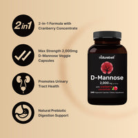 Thumbnail for NatureBell D-Mannose 500mg Capsules (2,000mg Per Serving) | 240 Veggie Capsules + Cranberry Concentrate 40mg – Fast Acting Urinary Tract Health Pills – Ultra UTI Support for Women & Men