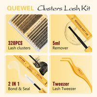 Thumbnail for QUEWEL Lash Clusters Kit, 320 Pcs 30D+40D Lash Cluster Eyelash Extensions 9-16mm Lash Clusters Wispy Kit with Eyelash Clusters Bond and Seal Glue Remover Tweezers (30D+40D Kit)