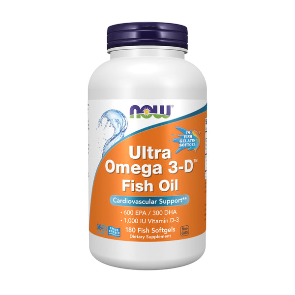NOW Foods Supplements, Ultra Omega 3-D™, Omega-3 Fish Oil + Vitamin D-3, Cardiovascular Support*, 180 Softgels