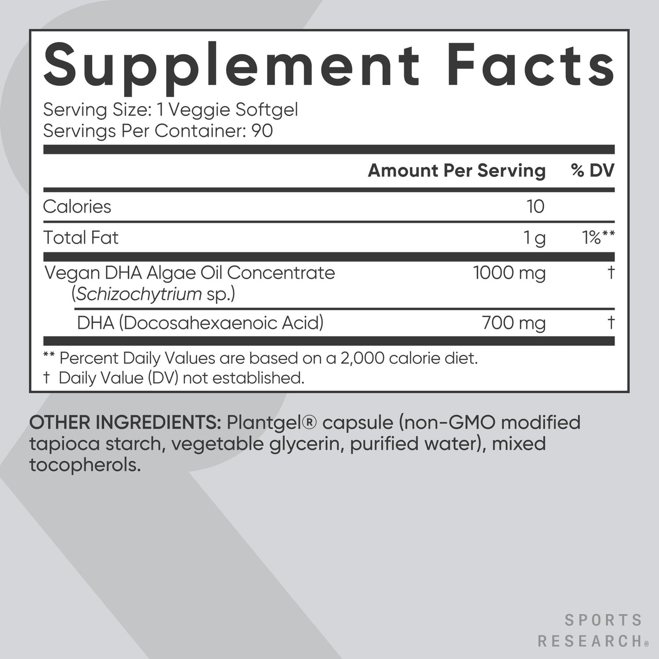 Sports Research® Vegan DHA 700mg - Cognitive Support, Brain Support, Supplement with Omega-3 DHA from Algae Oil - Vegan Certified · Non-GMO · Gluten Free - 90 Count Softgels