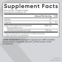 Thumbnail for Sports Research® Vegan DHA 700mg - Cognitive Support, Brain Support, Supplement with Omega-3 DHA from Algae Oil - Vegan Certified · Non-GMO · Gluten Free - 90 Count Softgels