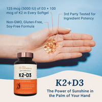 Thumbnail for Live Conscious Vitamin K2 MK7 with D3 Supplement | Bone & Heart Health Support - Patented Vitamin K & Vitamin D3 5000 IU - 60 Softgels