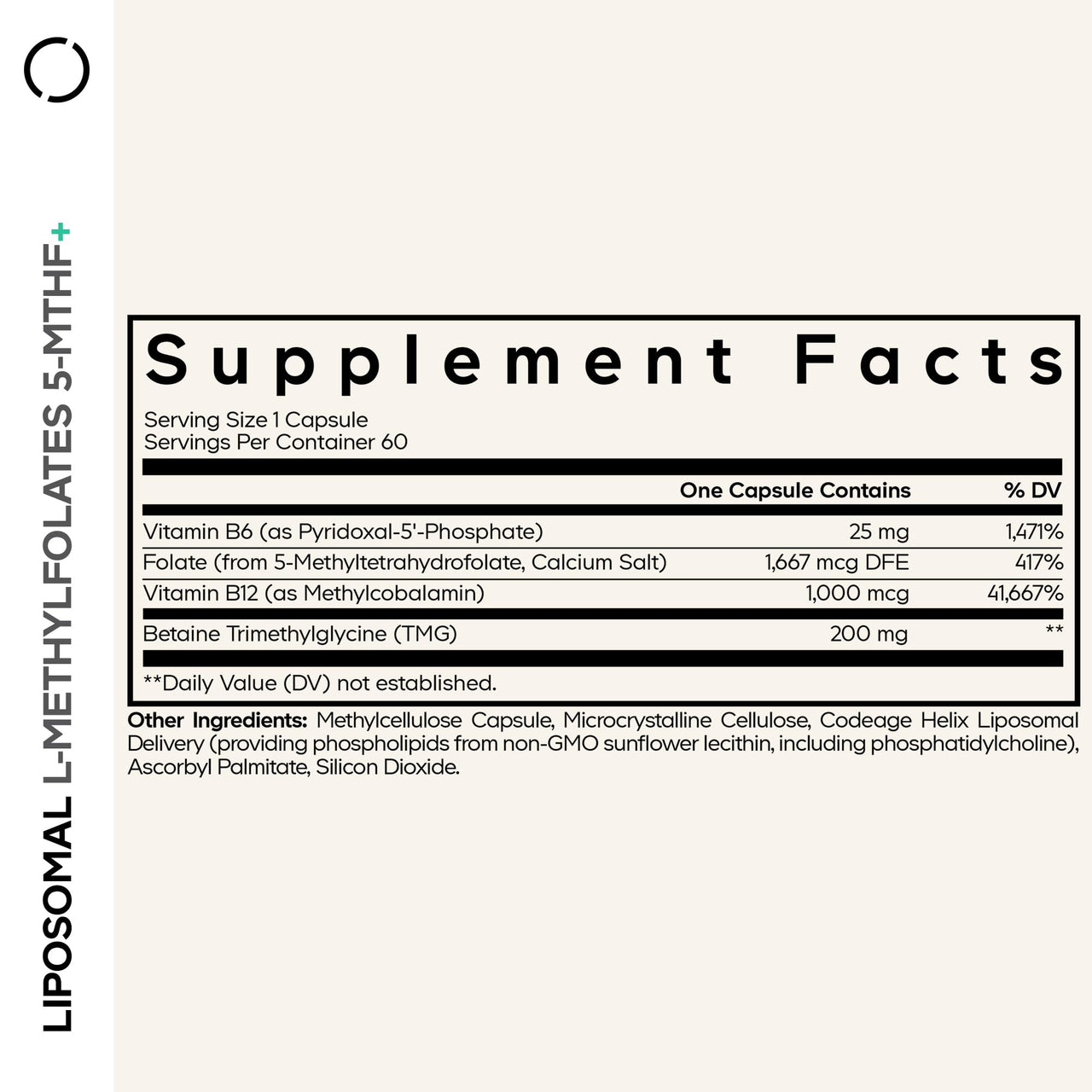 Codeage Liposomal L-Methylfolate 5-MTHF+ - Active Vitamin B9, Methylcobalamin B12, Betaine TMG, B6-2-Month Supply Multivitamins - Liposomal Delivery - Bioavailable B-Vitamin Complex - 60 Capsules