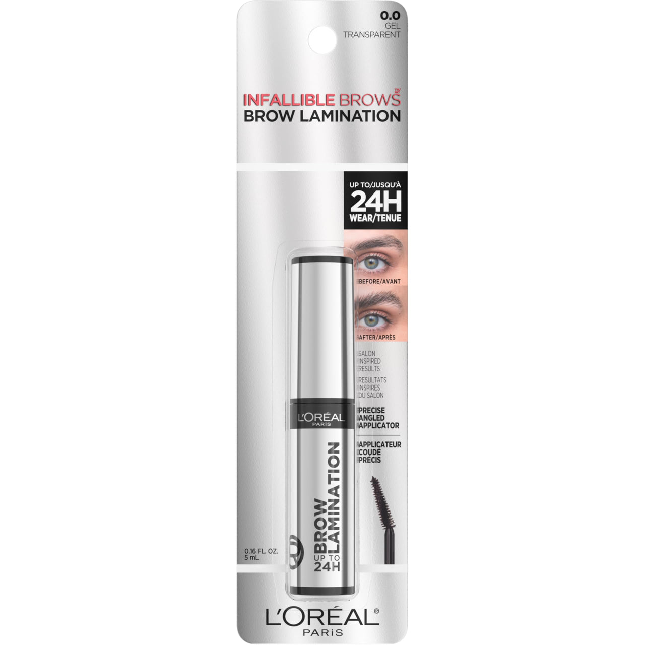L'Oreal Paris Infallible Up To 24H Wear Brow Lamination, Water-Resistant Longwear Eyebrow Gel Make Up, Clear/Transparent, 0.16 Fl Oz