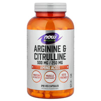 Thumbnail for NOW Sports Nutrition, Arginine & Citrulline 500 mg/ 250 mg, Amino Acids, 240 Veg Capsules