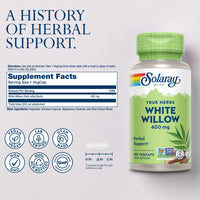 Thumbnail for SOLARAY White Willow Bark Capsules 400 mg for Men & Women - Natural Herbal Supplement, White Willow Herb Caps for Wellness Support, Non GMO, Vegan - 100 Veg Caps