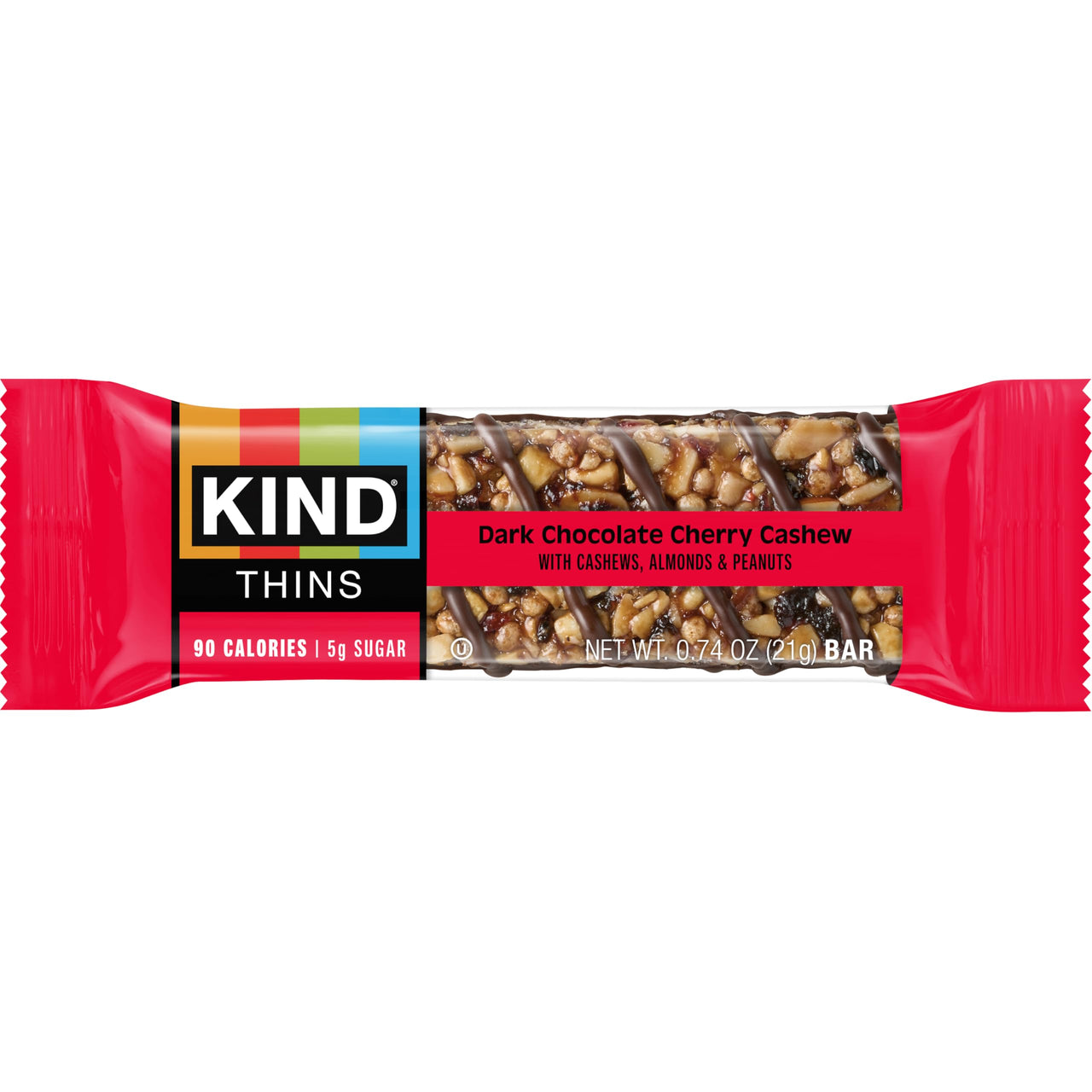 KIND Thins Snack Bars, Dark Chocolate Cherry Chashew, Gluten Free, Low Calorie, Healthy Snacks, 5g Sugar, 10 Count