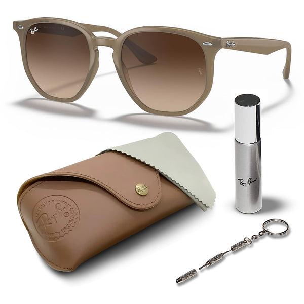 Ray-Ban RB4306 Square-Round Shaped Non-Polarized Sunglasses for Men & Women – Includes Official RAYBAN Eyewear Kit – Ideal Formal & Casual Wear Sunglasses – Dark Brown Lens
