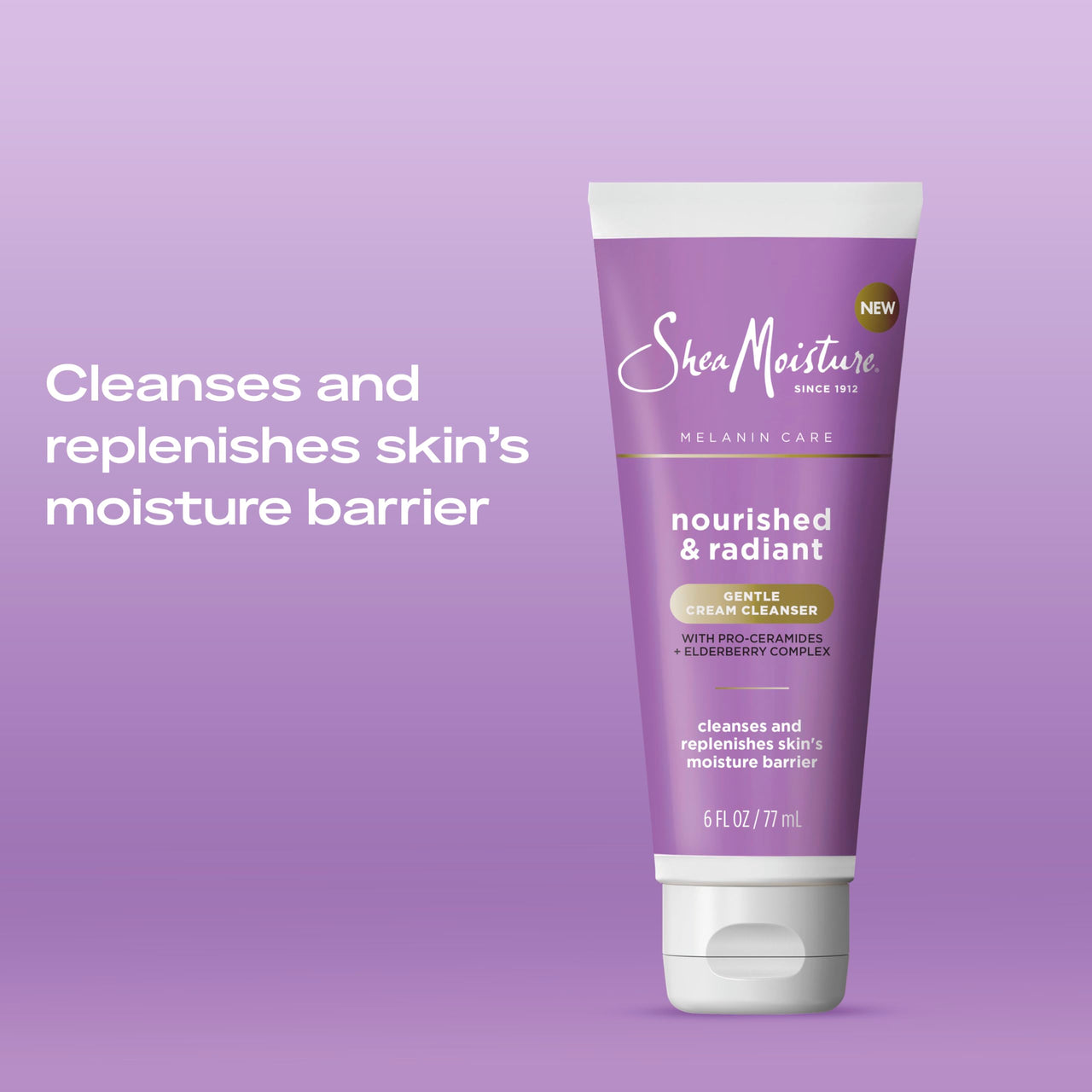 SheaMoisture Melanin Care Gentle Cream Cleanser Nourished & Radiant for Cleansing & Replenishing Skin's Moisture Barrier, with Pro-Ceramides +Elderberry Complex, 6 oz