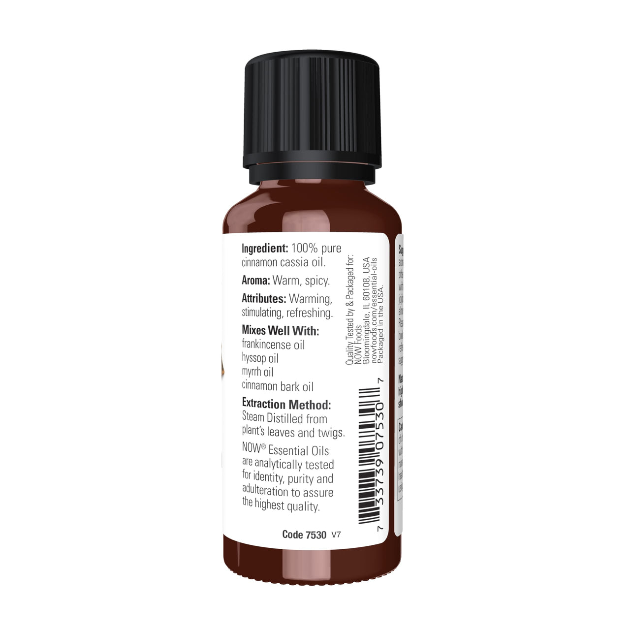 NOW Essential Oils, Cinnamon Cassia Oil, Warming Aromatherapy Scent, Steam Distilled, 100% Pure, Vegan, Child Resistant Cap, 1-Ounce