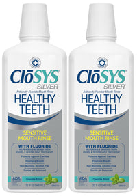 Thumbnail for CloSYS Silver Healthy Teeth Anti-Cavity Oral Rinse, 32 Fl Oz (Pack of 2), Fluoride Mouthwash For Adults, Non-Burning, Non-Irritating