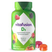 Thumbnail for vitafusion Vitamin D3 Gummies, Bone and Immune Support, Peach, Blackberry, Strawberry Flavored, 50 mcg D3 Gummy Vitamin Supplement, 75 Day Supply, 150 Count