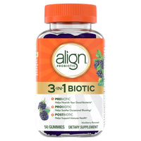 Thumbnail for Align Probiotic, 3-in-1 Biotic Gummies, Prebiotic + Probiotic + Postbiotic, #1 Doctor Recommended Probiotic Brand‡, Helps Relieve Occasional Bloating*, BlackBerry Flavor, 50 Gummies