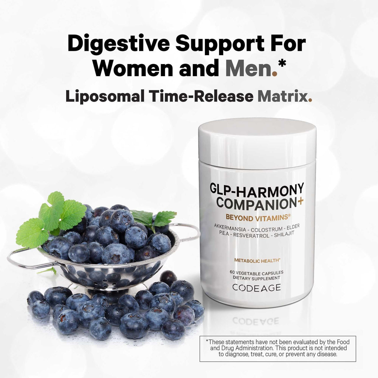 Codeage GLP-Harmony Companion+ Supplement - GLP-1 Agonist Support - Lion's Mane, Pea, Colostrum, Shilajit, Akkermansia, Elder, Citrus Bioflavonoids, Broccoli, Resveratrol - Non-GMO - 60 Capsules