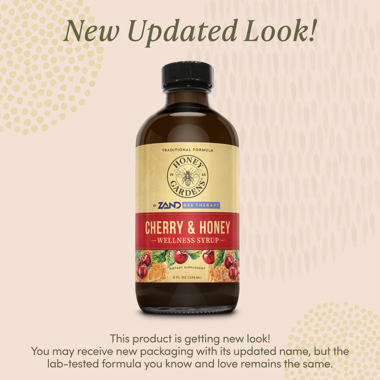 Honey Gardens Cherry & Honey Soothing Throat Syrup, Apitherapy Formula with Organic Raw Honey, Organic Apple Cider Vinegar, Black Cherry, and Herbal Extracts, 48 Servings, 8 FL. OZ.