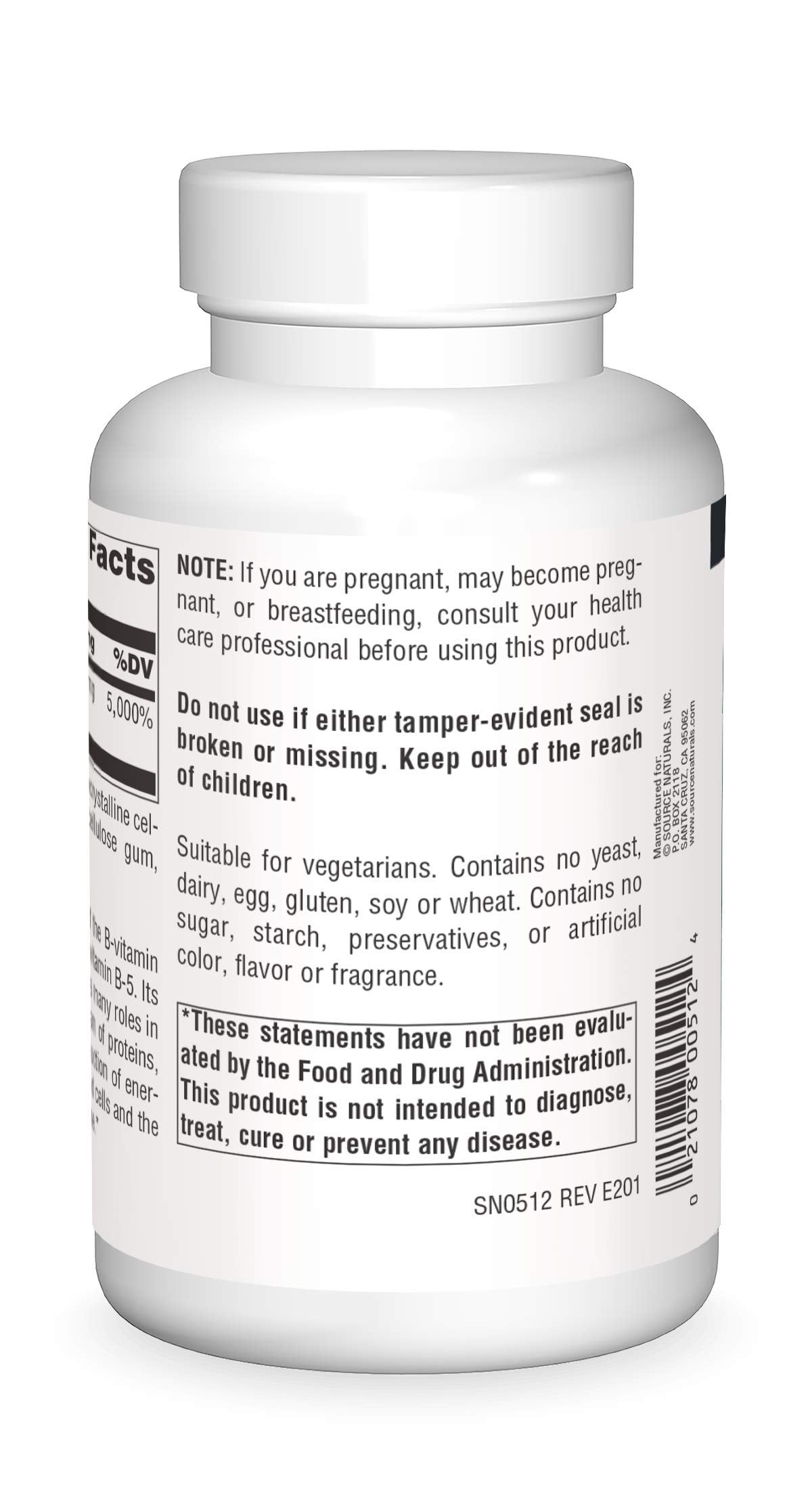 Source Naturals Pantothenic Acid 250 mg Vitamin B-5 Dietary Supplement - 250 Tablets