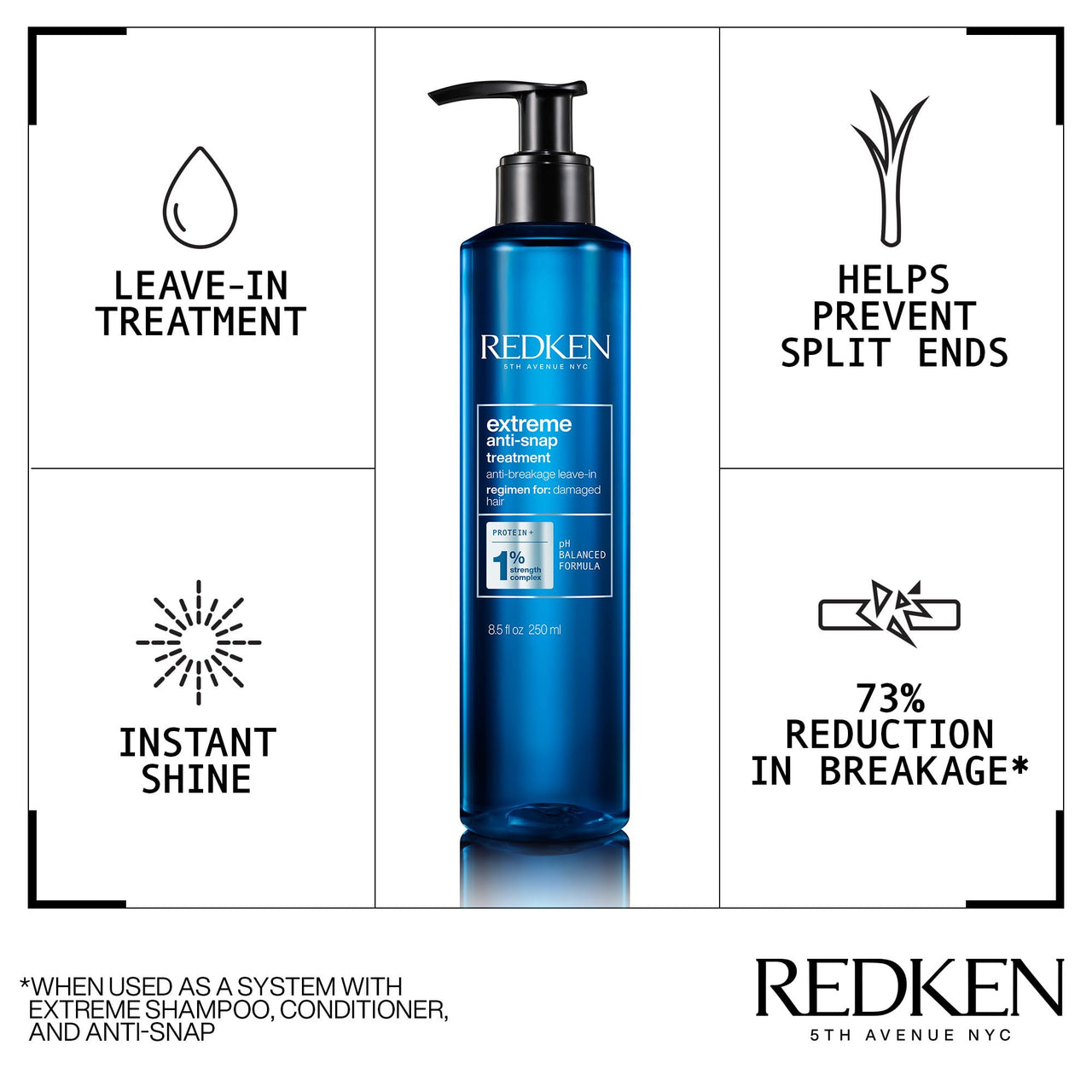 Redken Extreme Anti-Snap Anti-Breakage Leave-In Treatment For Distressed Hair - Fortifies & Helps Reduce Breakage, Infused With Proteins