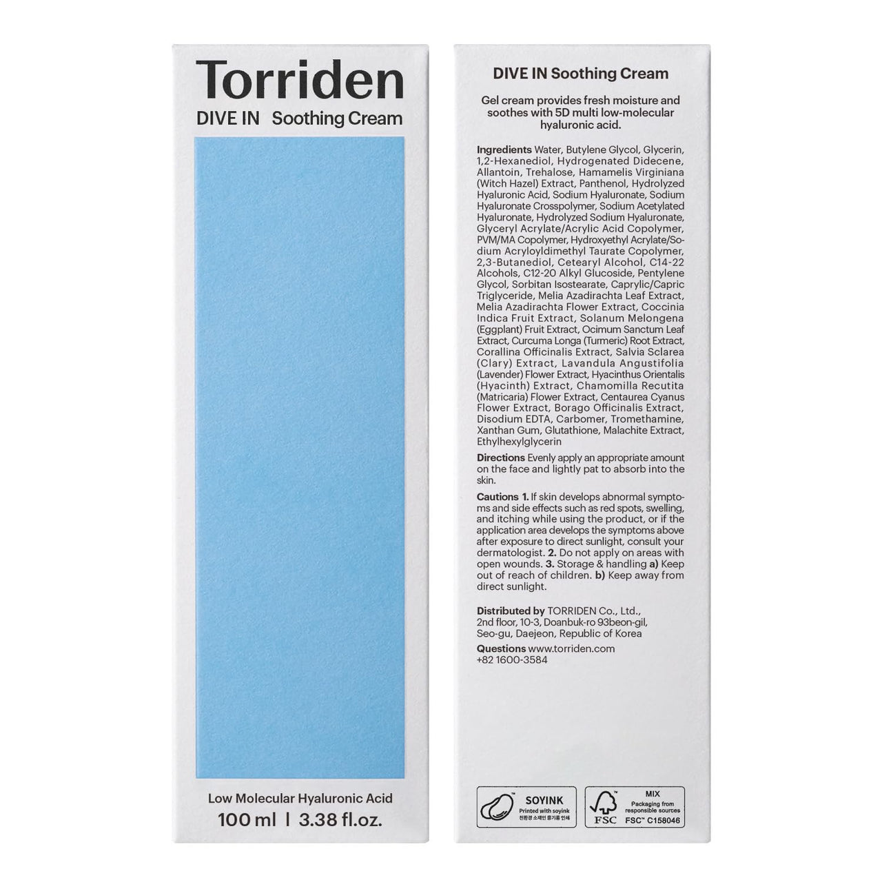 Torriden DIVE IN Hyaluronic Acid Soothing Cream Tube Type 100ml (3.38 fl. oz) | Revitalizing Facial Moisturizer for Sensitive and Dry Skin | Hyaluronic Acid, Panthenol, Allantoin