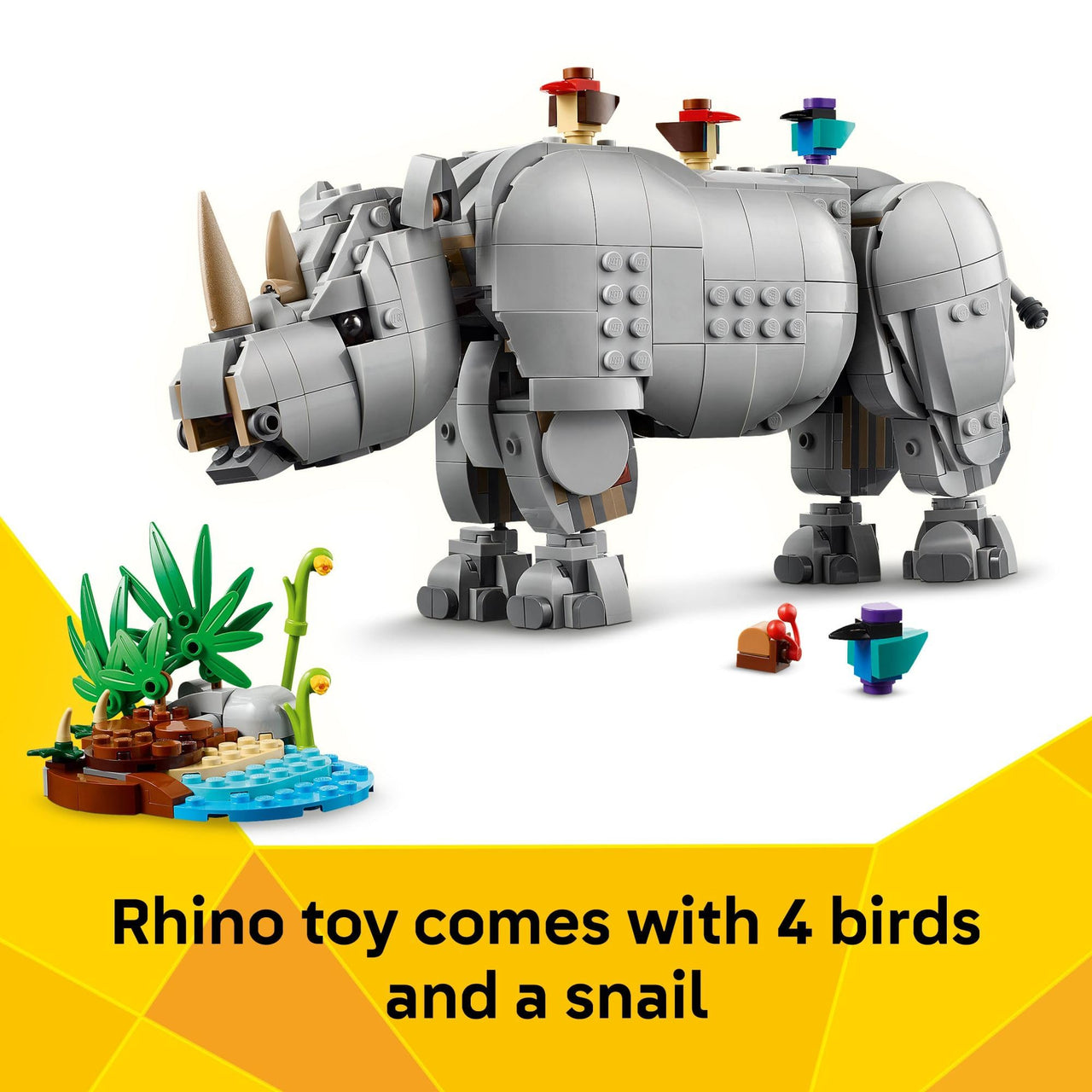 LEGO Creator 3 in 1 Wild Animals: Majestic Rhino with Birds Building Toys for Kids - Safari Pretend Play Toys for Girls & Boys, Ages 9+ - Gift for Birthdays - 31171