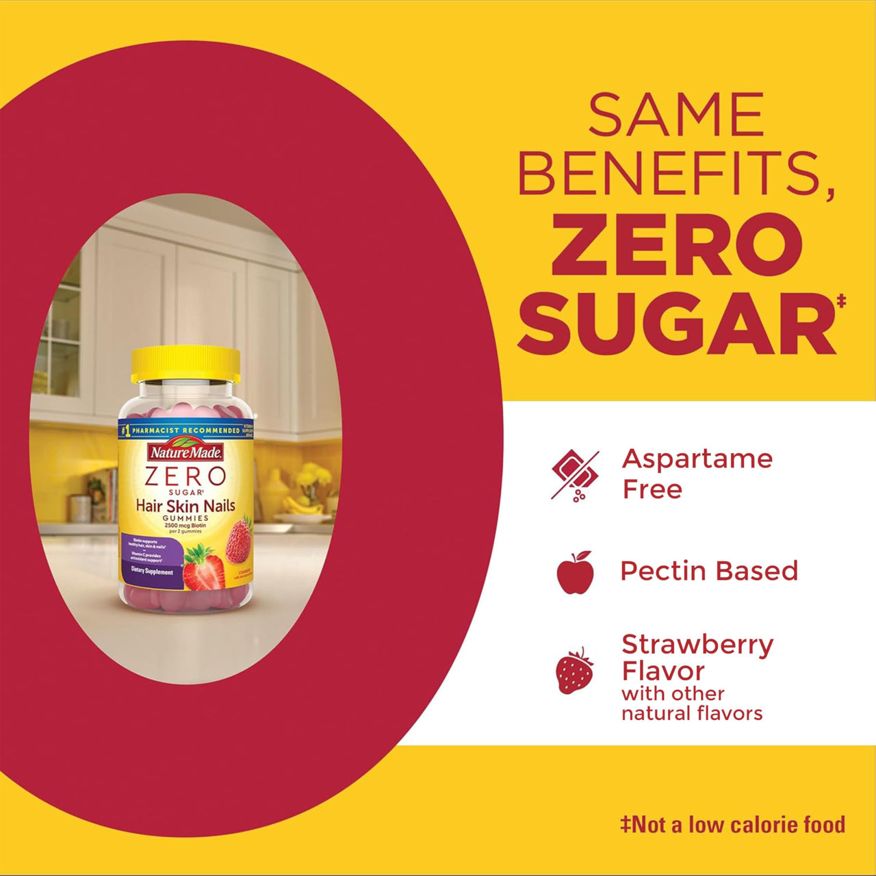 Nature Made Zero Sugar Hair Skin Nails Gummies, Biotin 2500 mcg per Serving, 120 Sugar Free Gummies, 60 Day Supply