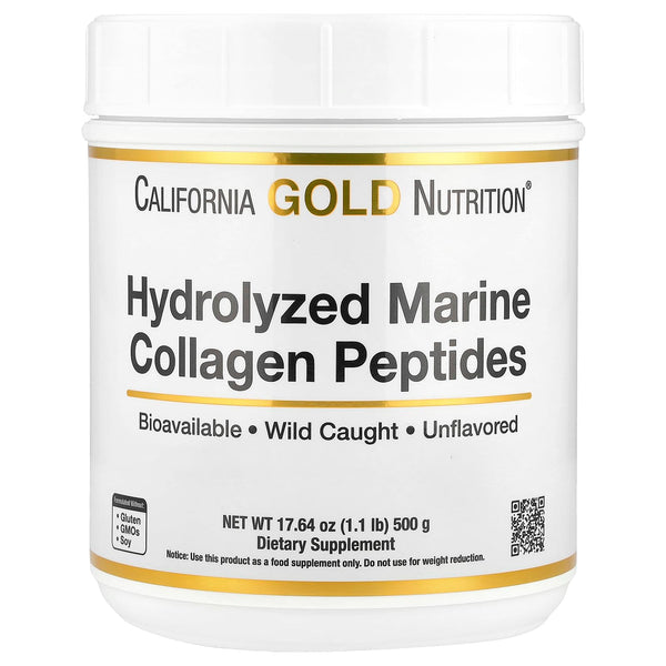 California Gold Nutrition Collagen Peptides Powder with Hyaluronic Acid, Support for Healthy Hair, Skin, Nails, Joints and Bones, Non-GMO, Gluten and Dairy Free, Unflavored, 17.64 oz (500 g)