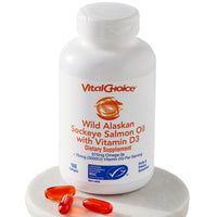 Thumbnail for Vital Choice MSC Wild Alaskan Sockeye Salmon Oil and Vitamin D3 Dietary Supplement, 180 Softgels