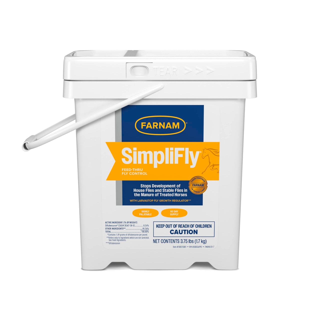 Farnam SimpliFly Feed Through Fly Control for Horses, 3.75 lbs, 60 Day Supply, EPA-Approved Pellets to Prevent Stable Flies in Manure – Safe, Palatable Daily Supplement for Fly Population Control