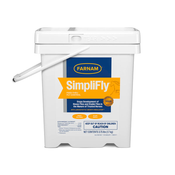 Farnam SimpliFly Feed Through Fly Control for Horses, 3.75 lbs, 60 Day Supply, EPA-Approved Pellets to Prevent Stable Flies in Manure – Safe, Palatable Daily Supplement for Fly Population Control