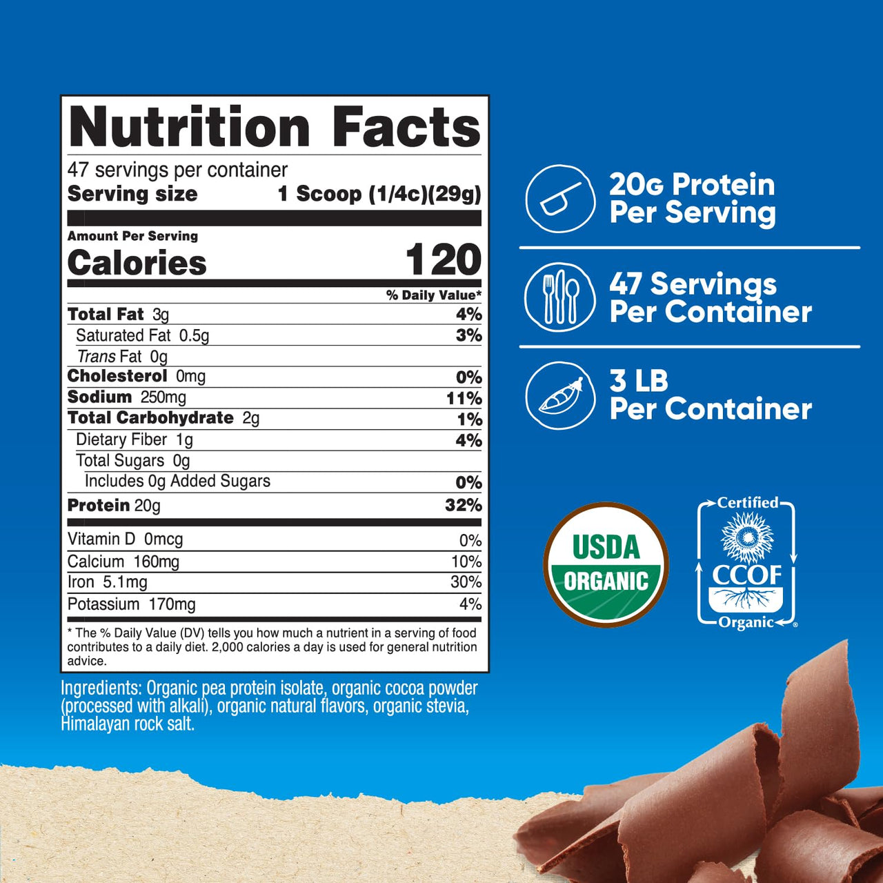 Nutricost Organic Pea Protein Powder (3 LBS) Chocolate - Certified USDA Organic, Protein from Plants, Vegetarian Friendly, Gluten Free, Non-GMO