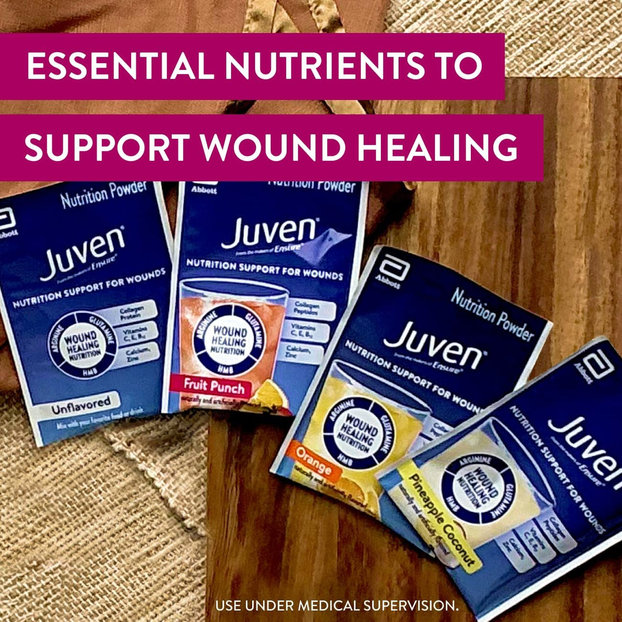 Juven Therapeutic Nutrition Drink Powder Including Collagen Peptides, Amino Acids, and HMB for Wound Healing Support, Orange, 30 Packets