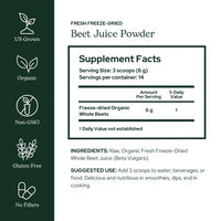 Thumbnail for ECLECTIC INSTITUTE Raw Fresh Freeze-Dried Beet Juice Powder | 3.2 oz