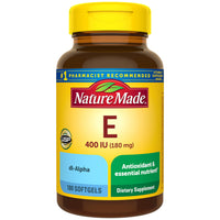 Thumbnail for Nature Made Vitamin E 180 mg (400 IU) dl-Alpha, Dietary Supplement for Antioxidant and Skin Support, 180 Softgels, 180 Day Supply